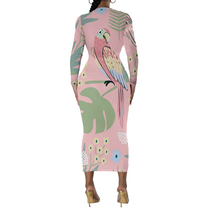 🍒Blommetjiesrokke vir vroue met o-nek, langmou, mode-rekbare somerklere, noupassende bodycon midi slim gemaklik Jy Sal Nie Hierdie Rok Los Nie