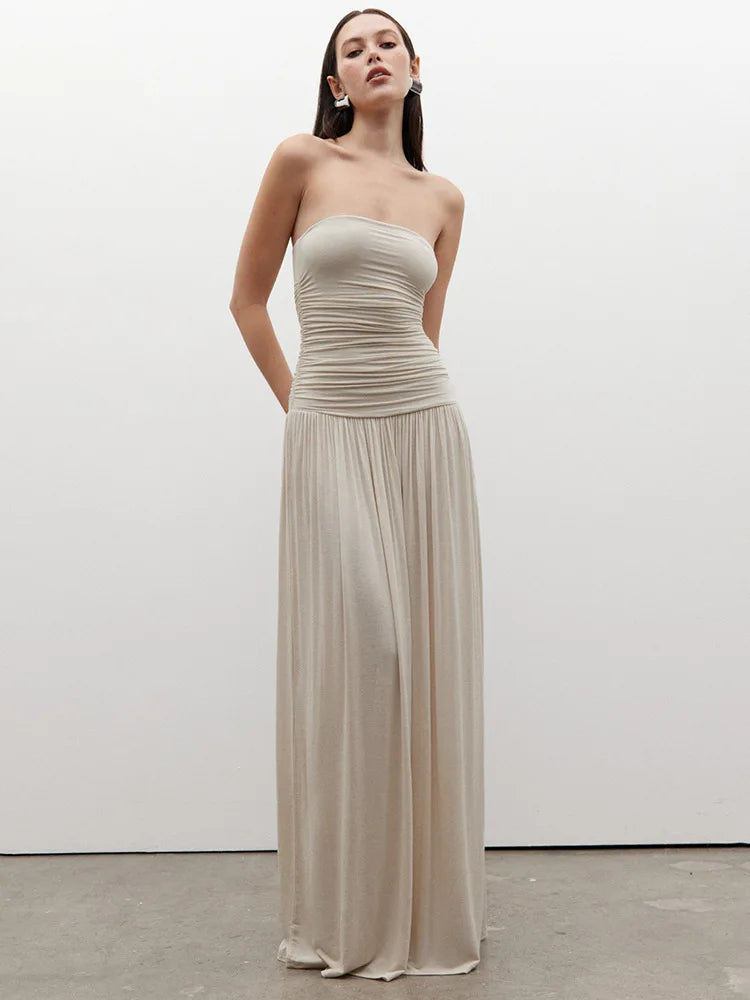 🍒Ruglose bandeau plooirok maxi rok vrouemode ruglose moulose hoë middellyf gerimpelde lang rok elegante Wyn En Dine In Wyn