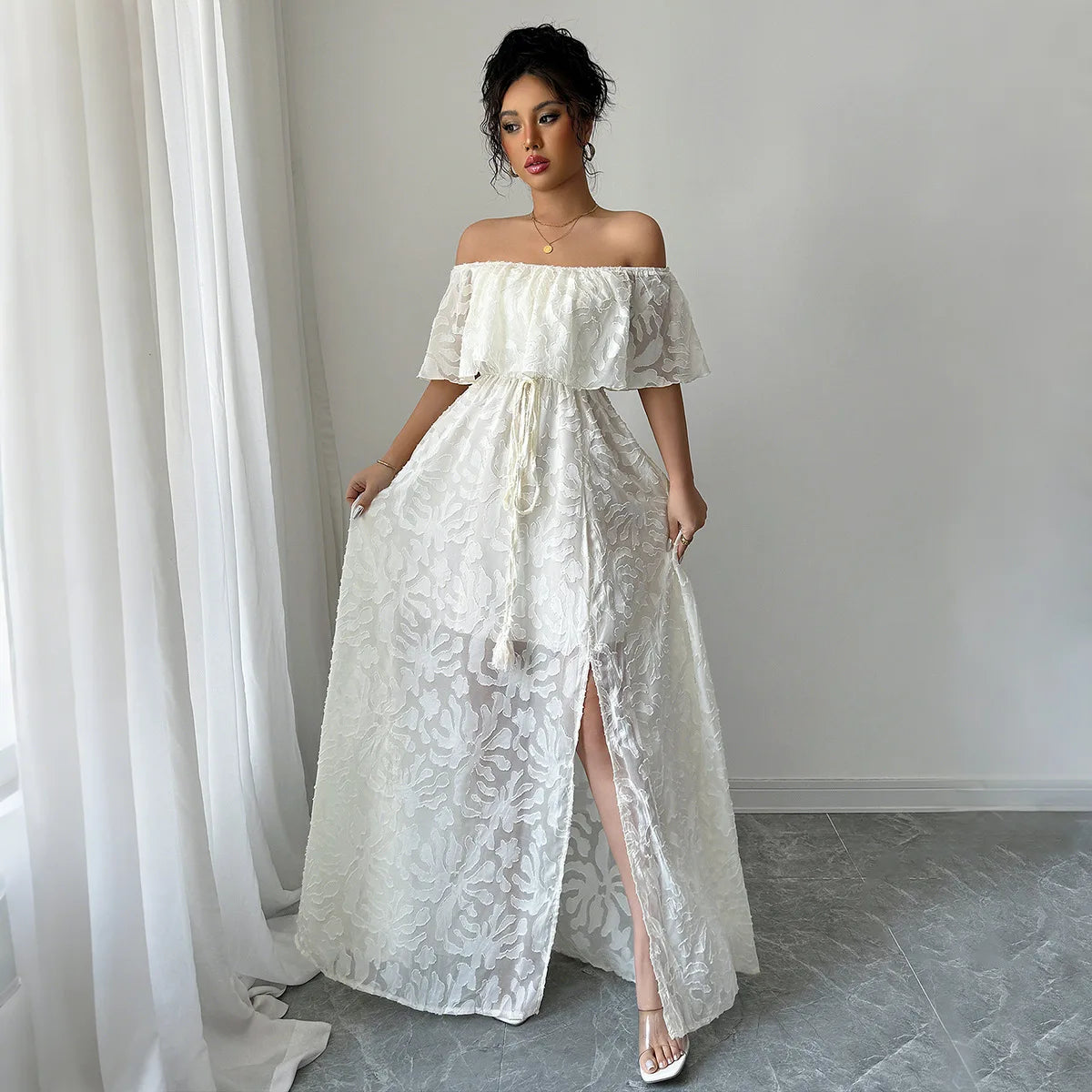 🍒summer white dress summer maxi white outfit for women boho fashion wear chic clothing long  feminine maxi occassion wear Look Boss In Emboss