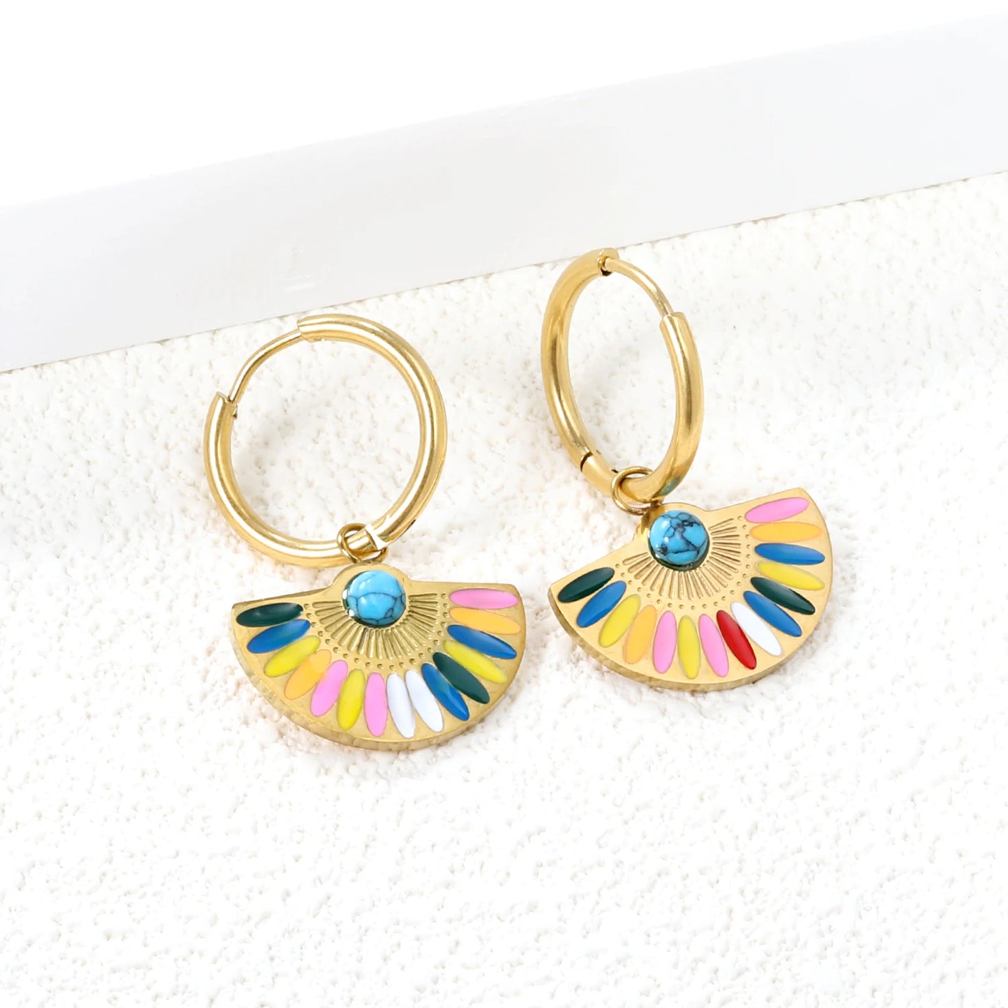 🍒Trendy jewellery stainless steel jewlry oil drip 18K gold plated hoop earrings butterfly shell bee heart earrings smart casual accessories
