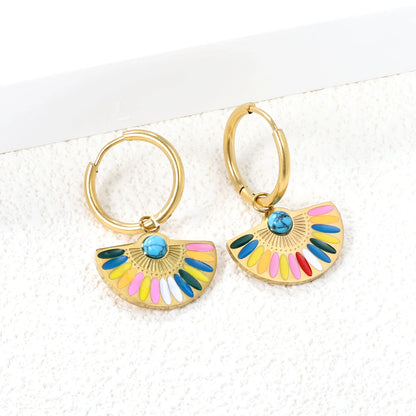 🍒Trendy jewellery stainless steel jewlry oil drip 18K gold plated hoop earrings butterfly shell bee heart earrings smart casual accessories