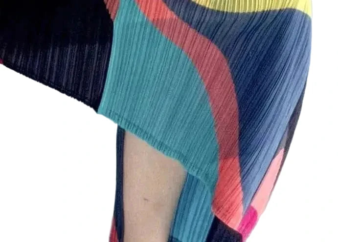 🍒Pleated batwing sleeves dress for women's high end fashion and relaxed printed v-neck holiday wear party occasion plisse clothing multi colour outfit Bag A Batwing