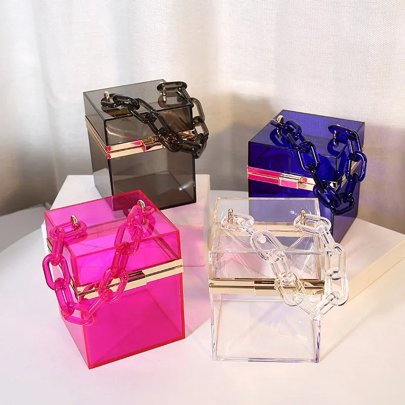 🍒Clutch box purse for women elegant acrylic handbag bridal party shoulder bag crossbody bucket bags trendy bags transparent bag