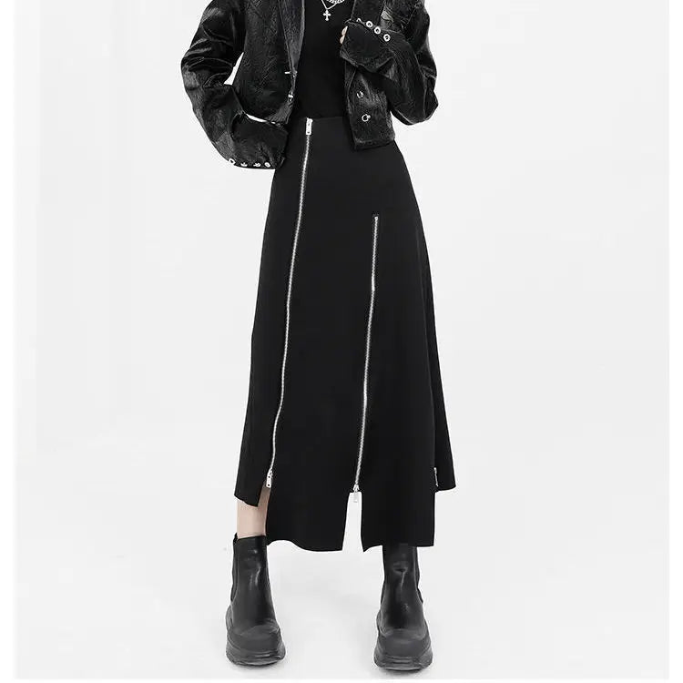 🍒Black a-line skirt high waist split mid-length fashion Irregular clothing party occasion wear smart casual clothes for women fashion wear Even Up Your Wardrobe With Unevens