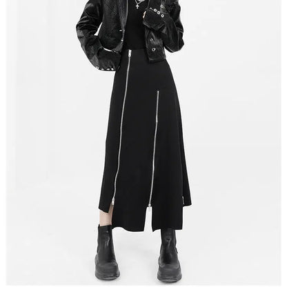 🍒Black a-line skirt high waist split mid-length fashion Irregular clothing party occasion wear smart casual clothes for women fashion wear Even Up Your Wardrobe With Unevens