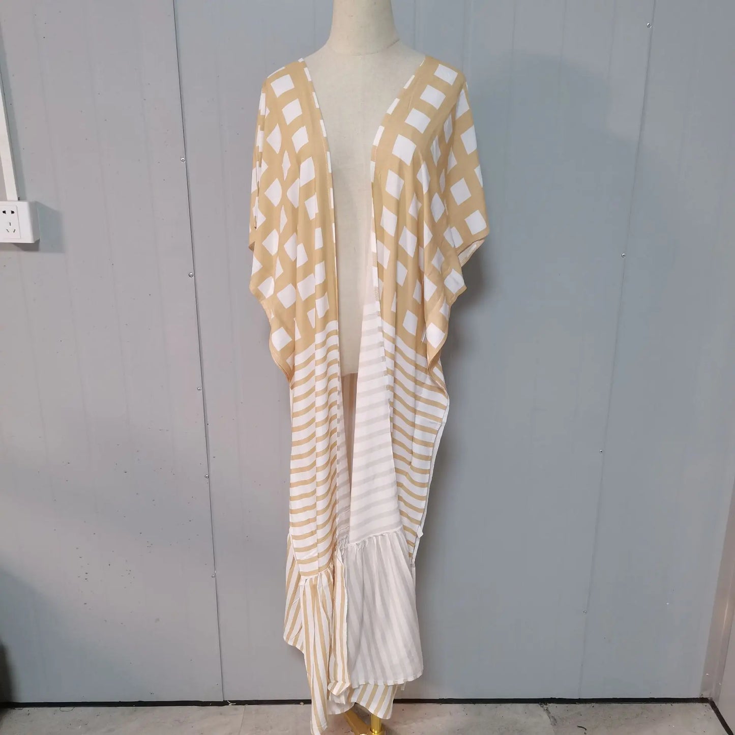 🍒Strandbedekkers vir swemklere vir vroue geruite kimono met strepe-kaap somerrok stranddrag-uitrustings Kyk Hierdie Strand