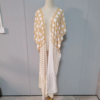 🍒Strandbedekkers vir swemklere vir vroue geruite kimono met strepe-kaap somerrok stranddrag-uitrustings Kyk Hierdie Strand