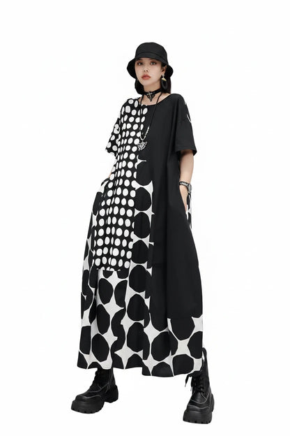 🍒Polka dot fashion summer clothing plus size for woman pullover dress a-line loose fit chic casual wear Spot the Spots