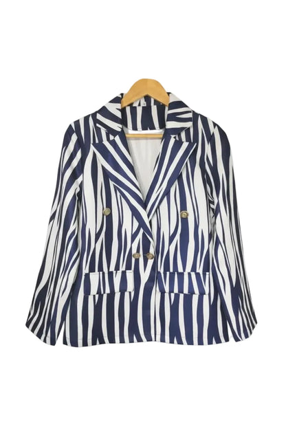 🍒Vintage striped blazer three quarter sleeve suit jacket women’s long sleeve double breasted jacket commuter smart casual outer wear plus size fashion striped clothing Stripe Lucky