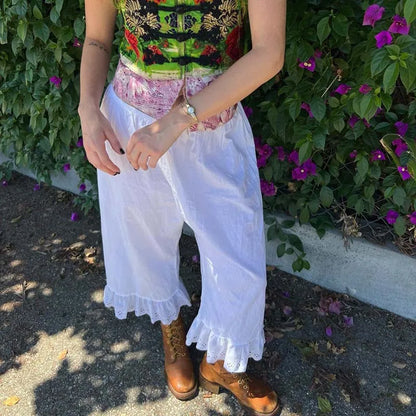🍒Cottage feetjie wye-pypbroek Y2k esteties 00s retro hoë-middellyf kuitlengte broek Vintage sitkamer lospas gerimpelde soom broek vroulike modeklere vir vroue Kom knus in 'n feetjiehuisie