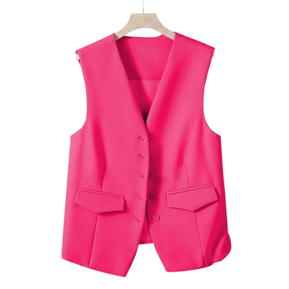 🍒Suit vest for women v-neck  business vest jacket sleeveless waistcoat with pocket front for office commute style buttons sleeveless outerwears  Cute Covers