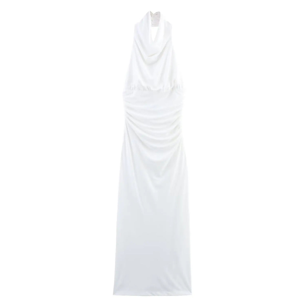 🍒Style sleeveless dresses solid backless halter Fold Decorate Button zipper Female Summer Slim Long Dress 3 Color