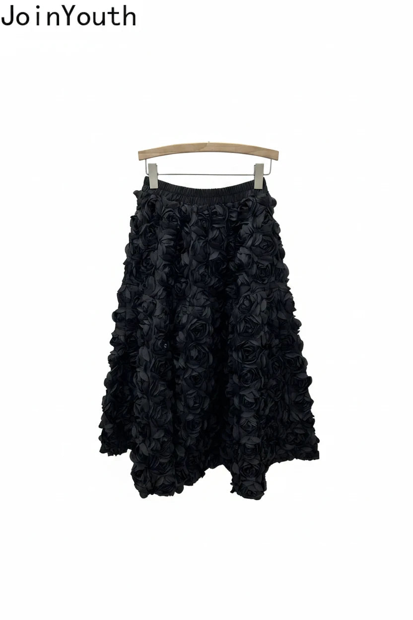 🍒3D blomme romp veelsydige blom middelkuif a-lyn mode drag vir vroue hoë middellyf groot swaai vroulike uitrusting geleentheidsdrag partytjiedrag sjiek blomme hoë middellyf a-lyn soet effekleurige klere Pluk Hierdie Roos En Sit Dit In Jou Mandjie