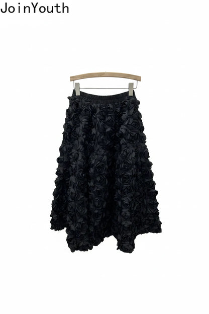 🍒3D blomme romp veelsydige blom middelkuif a-lyn mode drag vir vroue hoë middellyf groot swaai vroulike uitrusting geleentheidsdrag partytjiedrag sjiek blomme hoë middellyf a-lyn soet effekleurige klere Pluk Hierdie Roos En Sit Dit In Jou Mandjie
