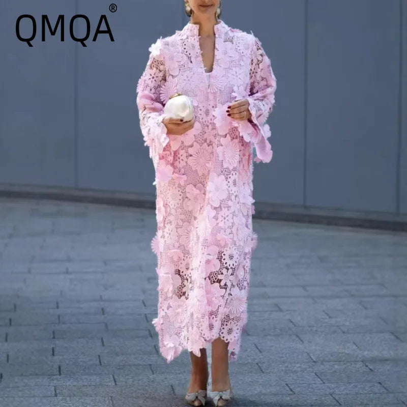 🍒Women's lace dress 3d flowers long sleeve maxi womens occasion wear wedding guest outfit autumn party wear Fem Fleur Fresh Fashion