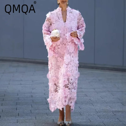 🍒Women's lace dress 3d flowers long sleeve maxi womens occasion wear wedding guest outfit autumn party wear Fem Fleur Fresh Fashion