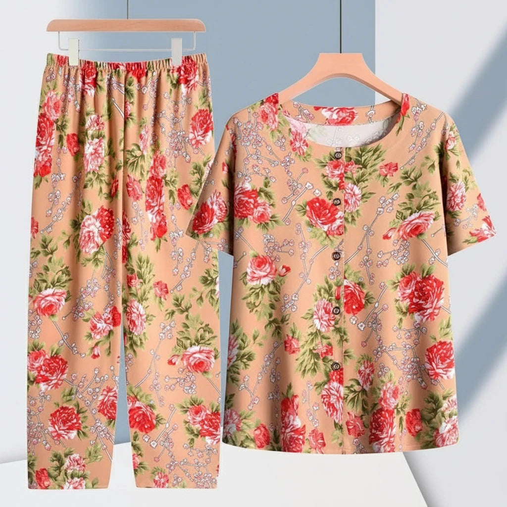 🍒Broek en T-hemp slaapklere stel katoen kortbroek en T-hemp sitkamerdrag bo-stuk en broek tuisdrag Slaapklere vir vroue 2-stuk slaapstel Trek jou BROEK en TEE aan en jy sal REG wees