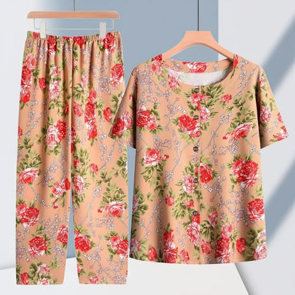 🍒Broek en T-hemp slaapklere stel katoen kortbroek en T-hemp sitkamerdrag bo-stuk en broek tuisdrag Slaapklere vir vroue 2-stuk slaapstel Trek jou BROEK en TEE aan en jy sal REG wees