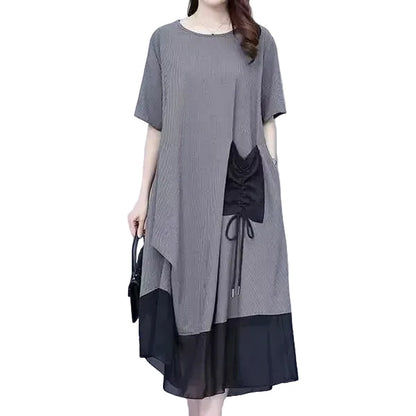 🍒Loose large size dress black summer femme elegant mixed media fashion oversized outfit smart casual clothing women Pocket This