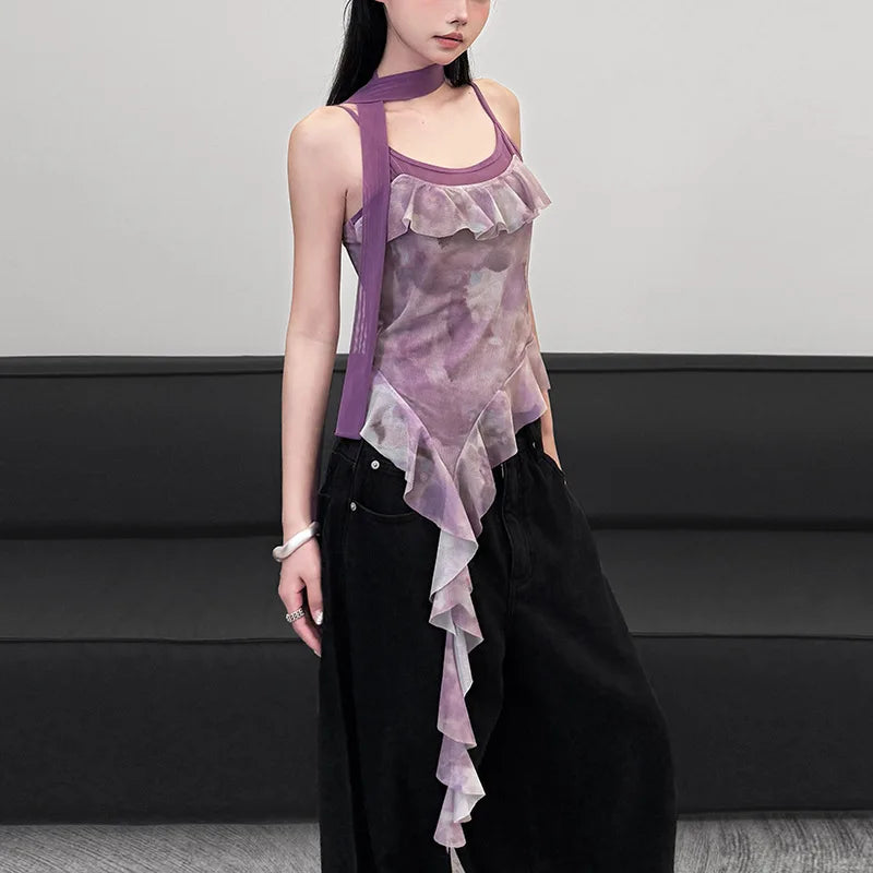 🍒Dames gerimpelde topbandjies, moulose baadjie, gemaklike uitrusting, cami met ruffles, asimmetriese mode, party, geleentheidsklere TAiLor Your Fashion Move To MAUVE