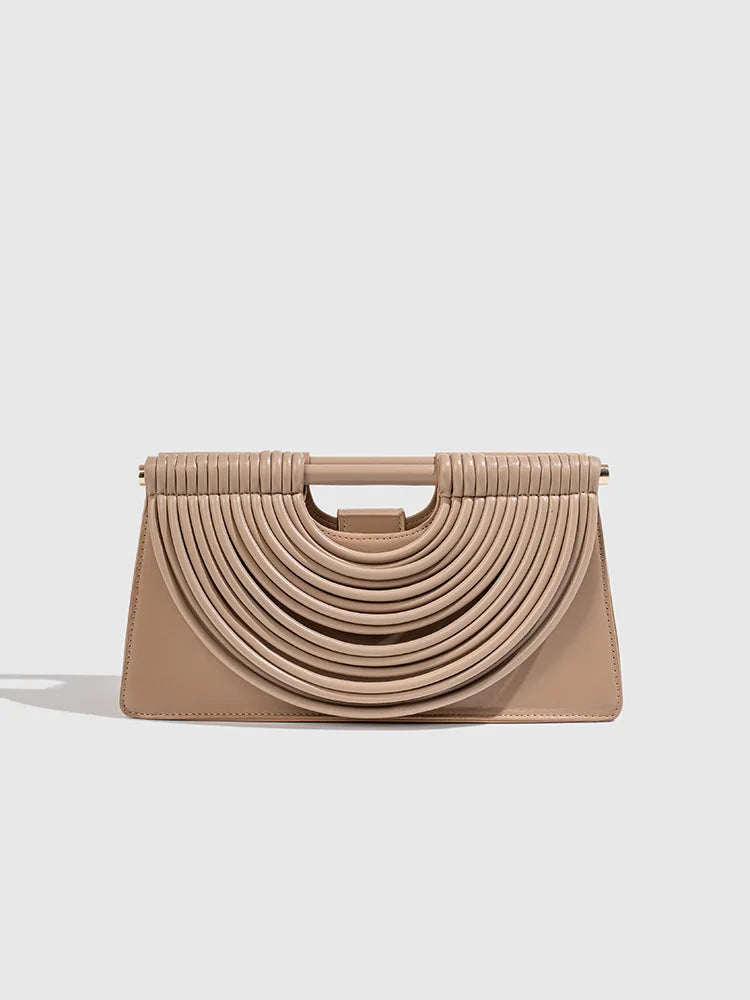 🍒Handwoven style Women's gold crossbody bag clutch handle occasion handbags smart casual strands pu material soft Texture triangle shape shoulder bag Strands Of Style