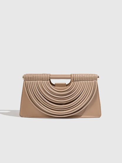 🍒Handwoven style Women's gold crossbody bag clutch handle occasion handbags smart casual strands pu material soft Texture triangle shape shoulder bag Strands Of Style