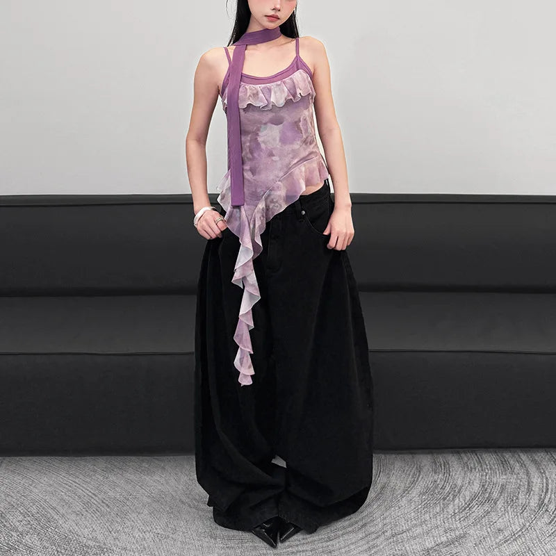 🍒Dames gerimpelde topbandjies, moulose baadjie, gemaklike uitrusting, cami met ruffles, asimmetriese mode, party, geleentheidsklere TAiLor Your Fashion Move To MAUVE