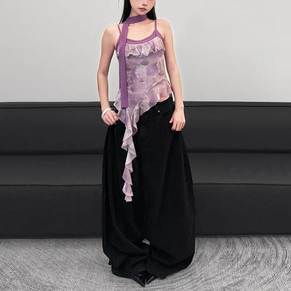 🍒Dames gerimpelde topbandjies, moulose baadjie, gemaklike uitrusting, cami met ruffles, asimmetriese mode, party, geleentheidsklere TAiLor Your Fashion Move To MAUVE