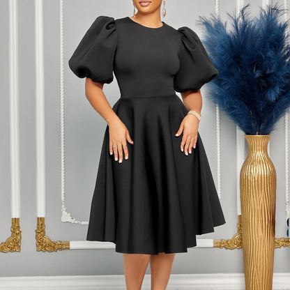 🍒Elegante rokke vir dames met O-nek, kortmoue, uitrusting vir verjaarsdagpartytjie, hoë middellyf, geplooide pofmoue, vrouemodemode, geleentheidsdrag, aandpartytjiedrag, middelkalf, luukse B'day Bopper Beauty Babe