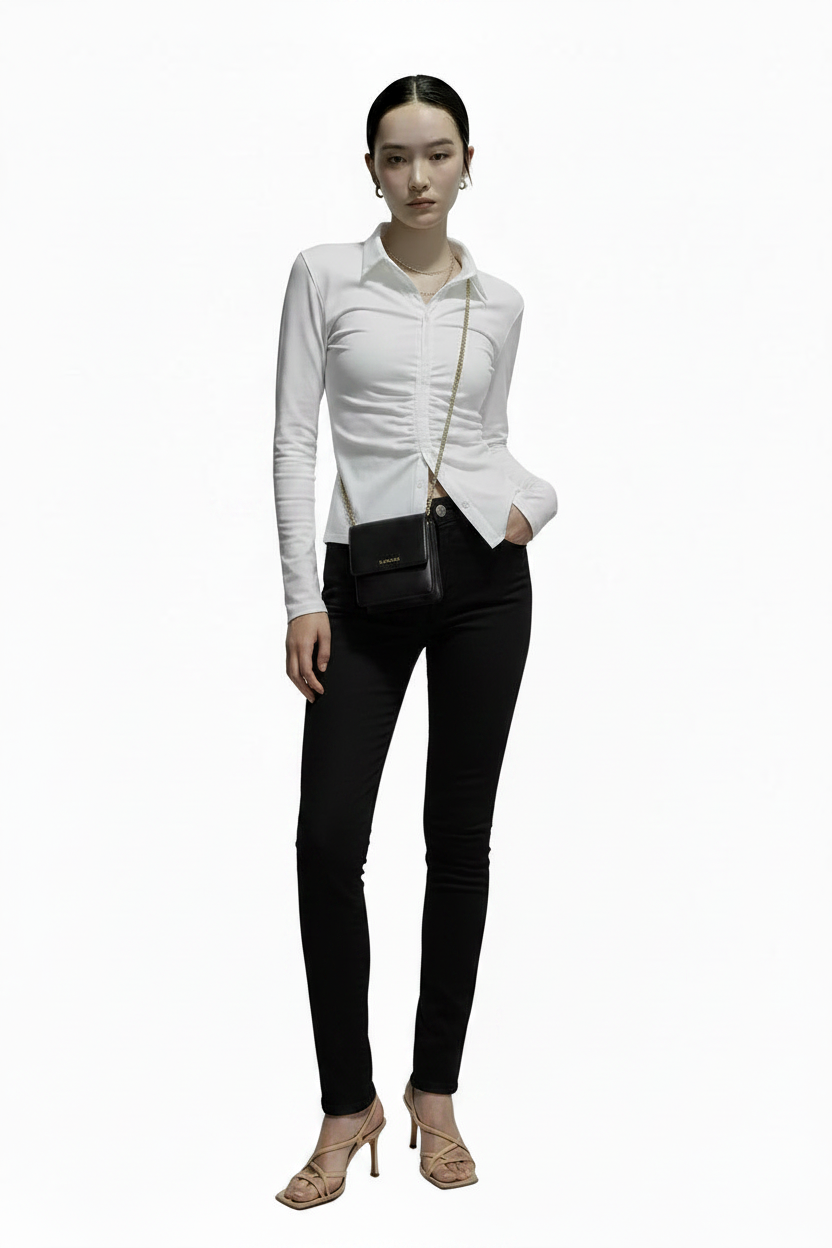 🍒Button up women's shirt top full sleeve womens blouses striped cropped shirt aesthetic elegant social chic fashion clothes