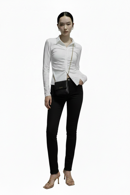🍒Button up women's shirt top full sleeve womens blouses striped cropped shirt aesthetic elegant social chic fashion clothes