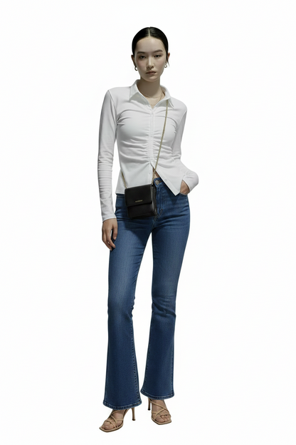 🍒Button up women's shirt top full sleeve womens blouses striped cropped shirt aesthetic elegant social chic fashion clothes