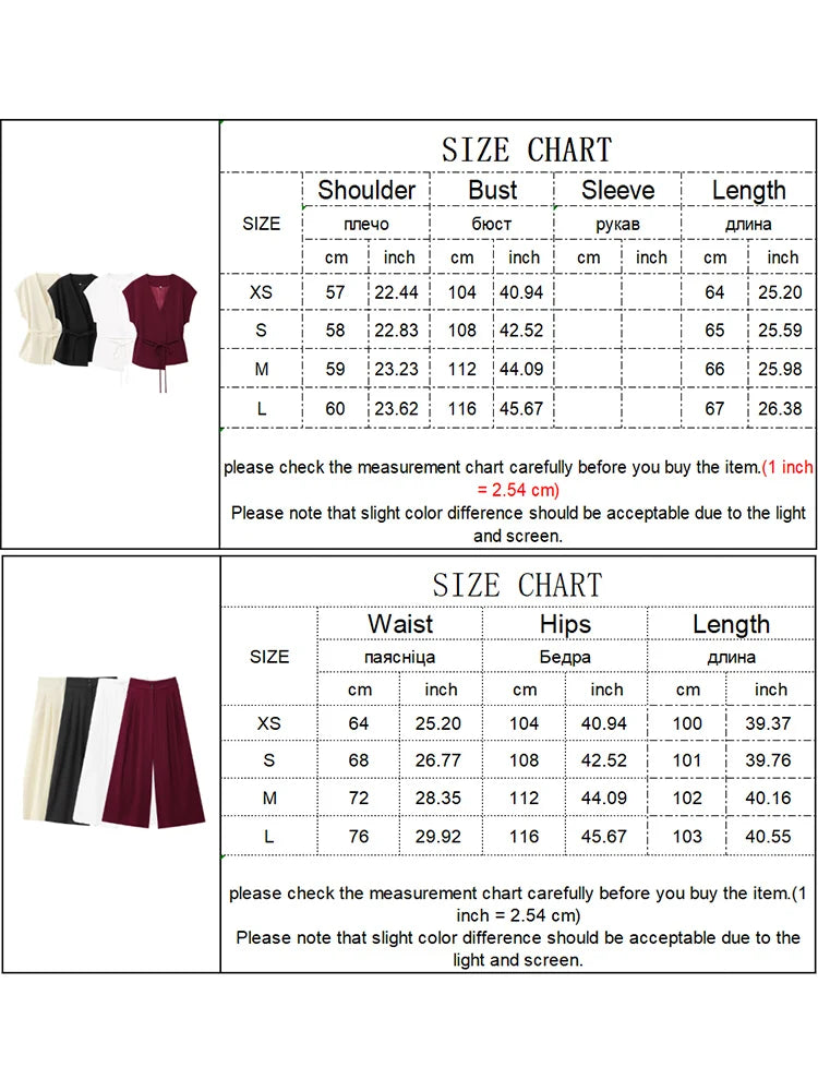 🍒Trouser suits for women sleeveless v-neck top with belt and straight pants wide leg sets spring summer clothing smart casual clothes party occasion wear two piece Two Piece Ease