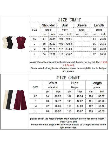 🍒Trouser suits for women sleeveless v-neck top with belt and straight pants wide leg sets spring summer clothing smart casual clothes party occasion wear two piece Two Piece Ease