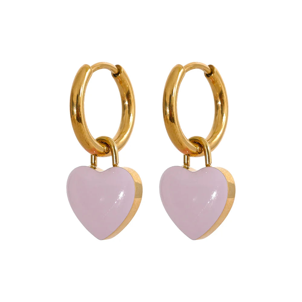 🍒Stainless steel drop hoop earrings heart enamel earrings waterproof charms cute trendy  jewellery summer gold plated stainlless steel earrings jewellery gifts every day earrings