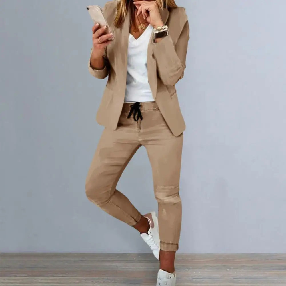 🍒Women's fashion two piece sets  hip length jacket and tapered pants  suit for office smart casual clothes Look Suitably Smart Casual