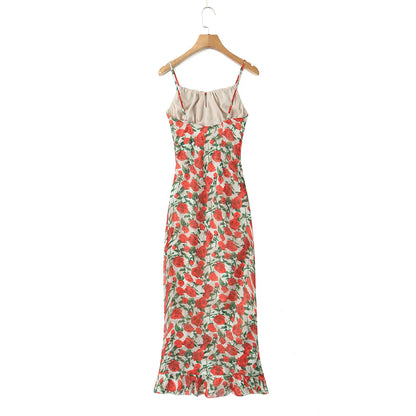 🍒Midi dresses for women bodycon summer outfits vintage clothes front tie floral fashion wear smart casual chiffon clothing  Rosey Posey