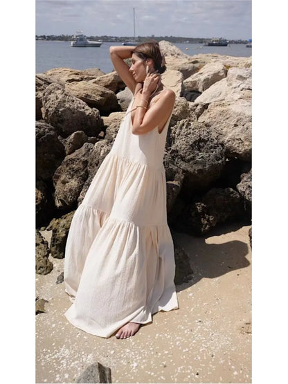 🍒Vroue se gemaklike lang rokke lente dubbel V-nek moulose somerrok los slingervel uitrusting stranddrag vakansiedrag maxi mode Modieus Fantasties