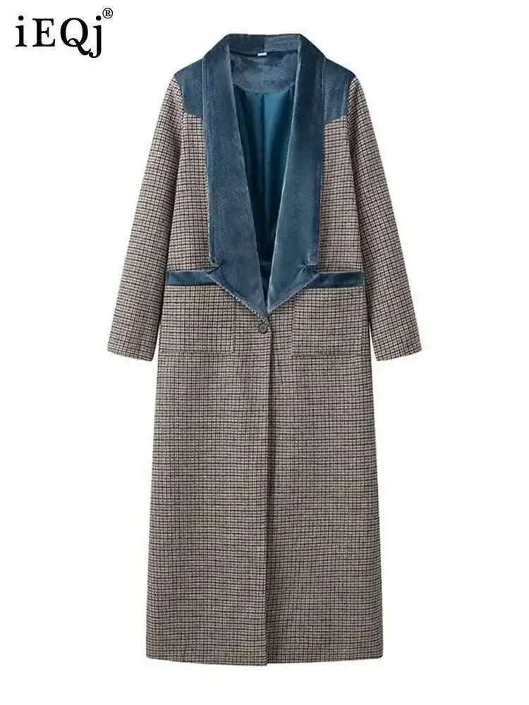 🍒Plaid coat long women colour block outerwear lapel wool coat long sleeve loose single button smart casual outdoor female fashion mixed media clothing CHECK Out Your VELVET its SOLID Quality