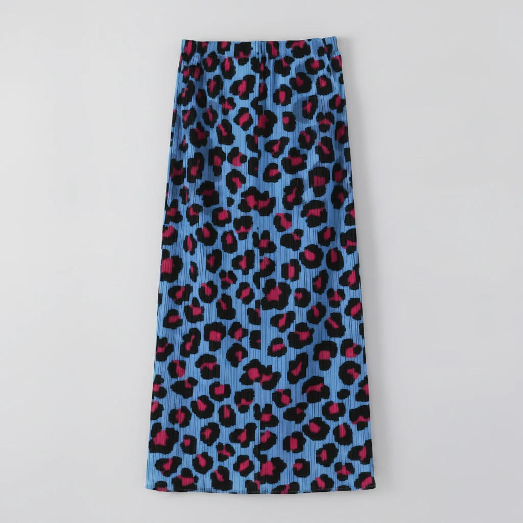 🍒Pleated long skirt leopard print smart casual clothing women's a-line split multi colour fashion wear  Leap OnThis Multi Tasker Multi