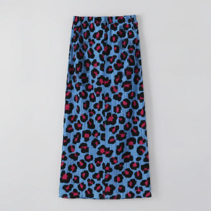 🍒Pleated long skirt leopard print smart casual clothing women's a-line split multi colour fashion wear  Leap OnThis Multi Tasker Multi