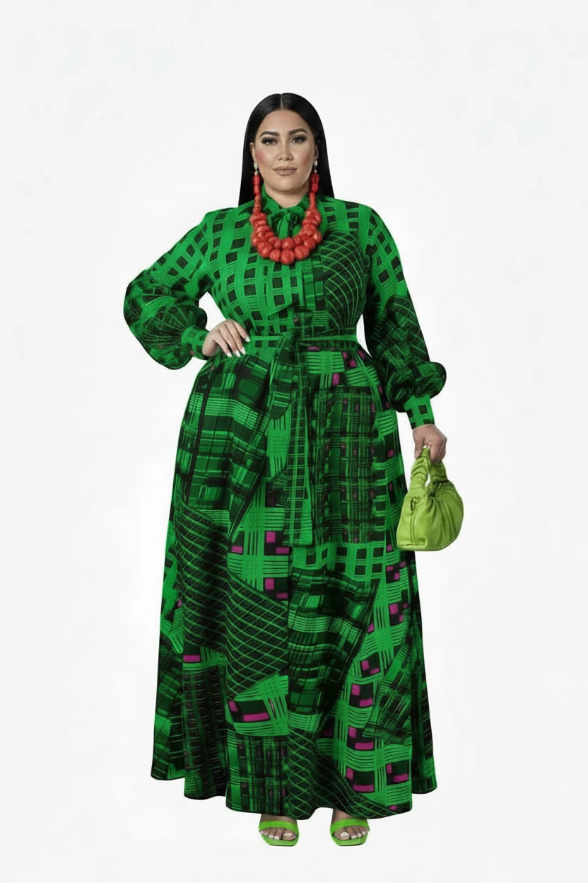 🍒Plus size vintage long sleeve dress print womens clothing fall dresses with belt loose maxi outfit long fashion smart casual women Mix Up Fashion