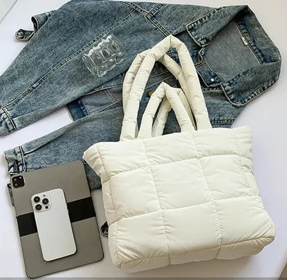 🍒Womens tote handbags quilted puff bag waterproof retro trendy shoulder bag large capacity solid colour soft casual accessory with decoration  don’t get PUFFed out with poor BAGs get this cutie