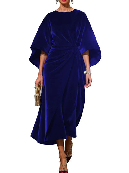 🍒Women's velvet dress fashion and elegant fitted waist outfit with batwing sleeves solid party wear Autumn occasion wear Purr -chase  Posh Plush