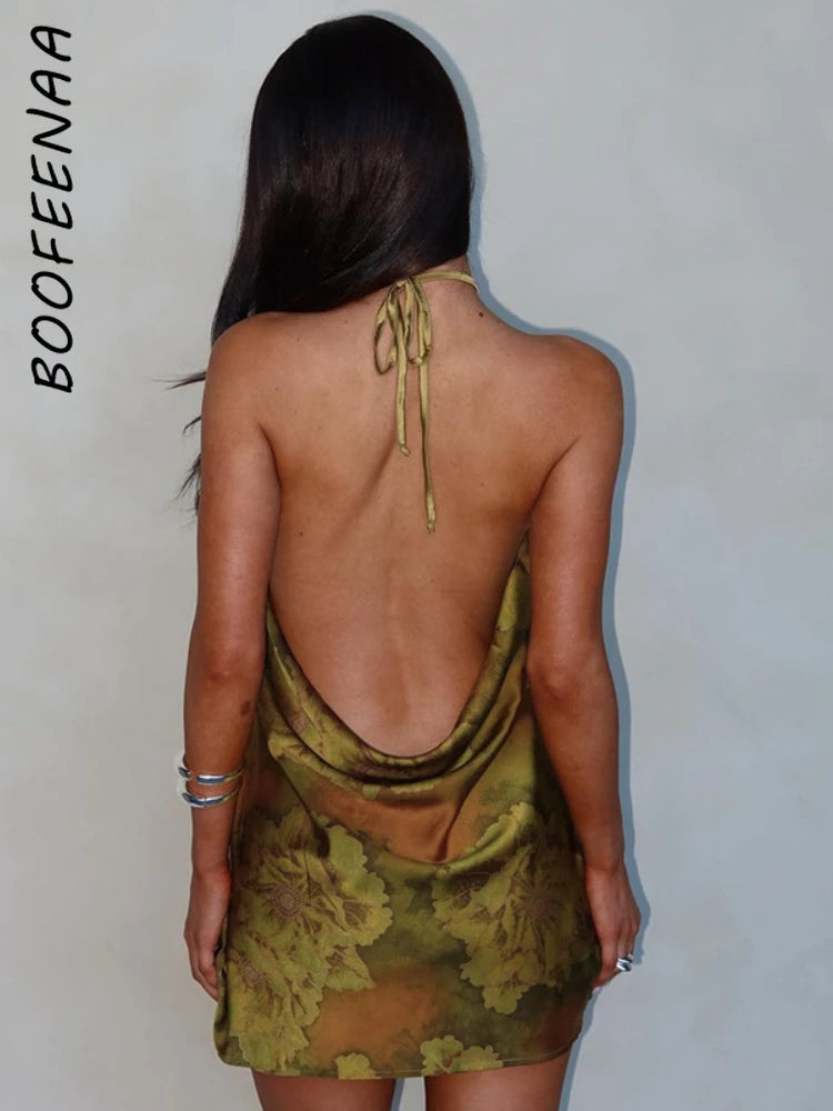 🍒Woman's halter backless dress summer outfit mini sleeveless beach vacation outfits C66-CI19 occasion party wear club wear