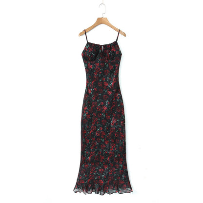 🍒Midi dresses for women bodycon summer outfits vintage clothes front tie floral fashion wear smart casual chiffon clothing  Rosey Posey