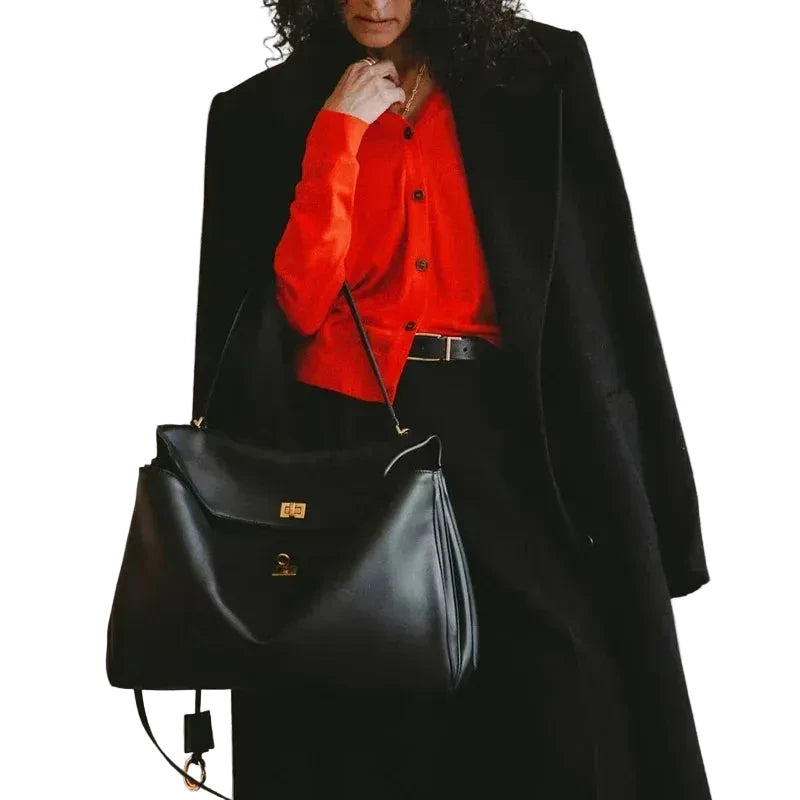 🍒Large capacity leather bag with lock for women's tote with advanced locking fashion high sensibility underarm bag that fits laptop smart casual accessory  Lock On To High Quality