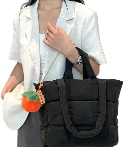 🍒Womens tote handbags quilted puff bag waterproof retro trendy shoulder bag large capacity solid colour soft casual accessory with decoration  don’t get PUFFed out with poor BAGs get this cutie