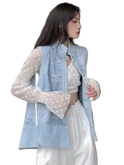 🍒Denim Vests womens spring sleeveless jacket for autumn fashion denim waistcoat outer wear all-match cool daily chic loose casual vintage style clothes versatile Y2k clothing  Dash-on Denim Daily