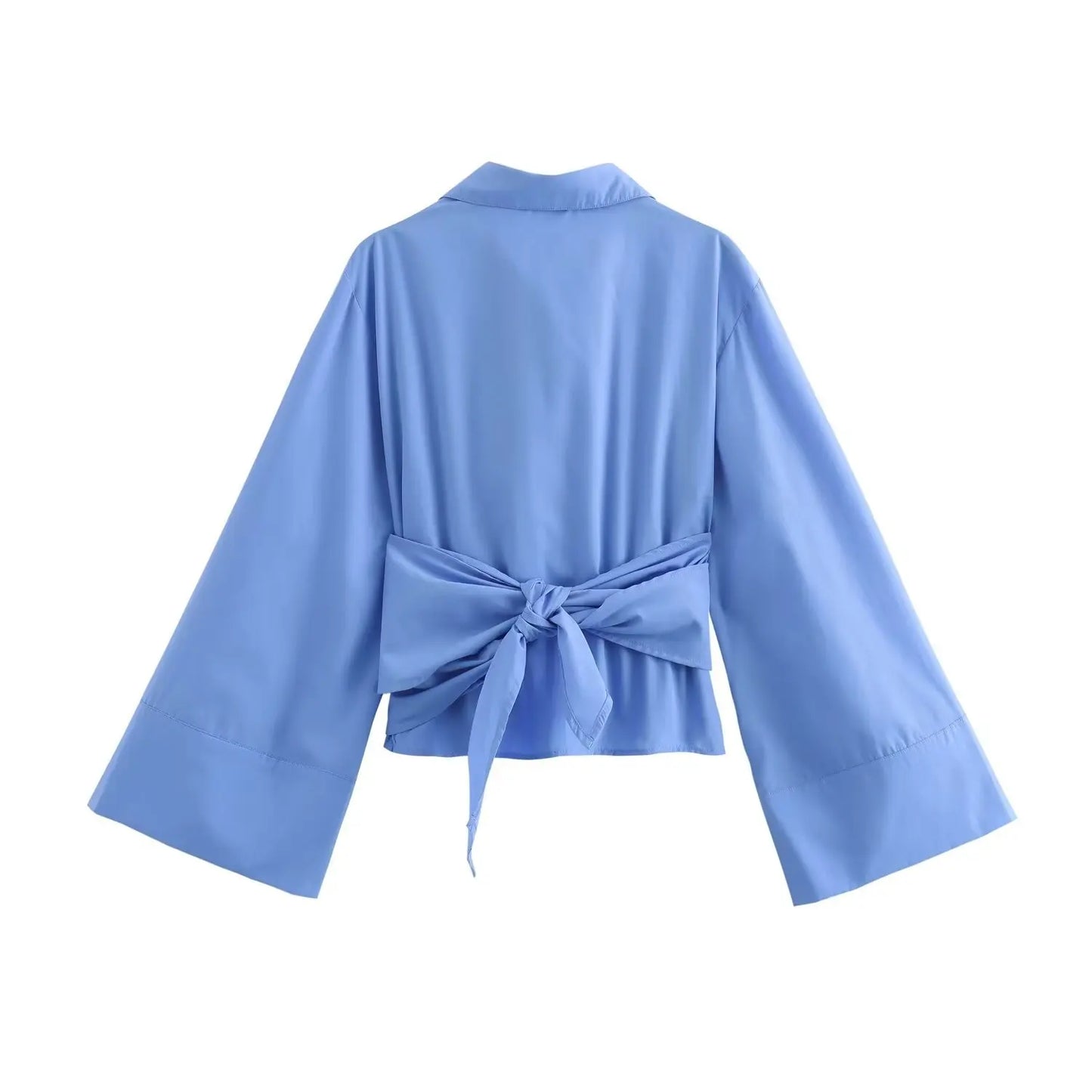 🍒Long sleeve shirt jacket women's tie top with wide sleeves female fashion clothing basic solid shirt smart casual blouse  Picture Yourself In This Pastel